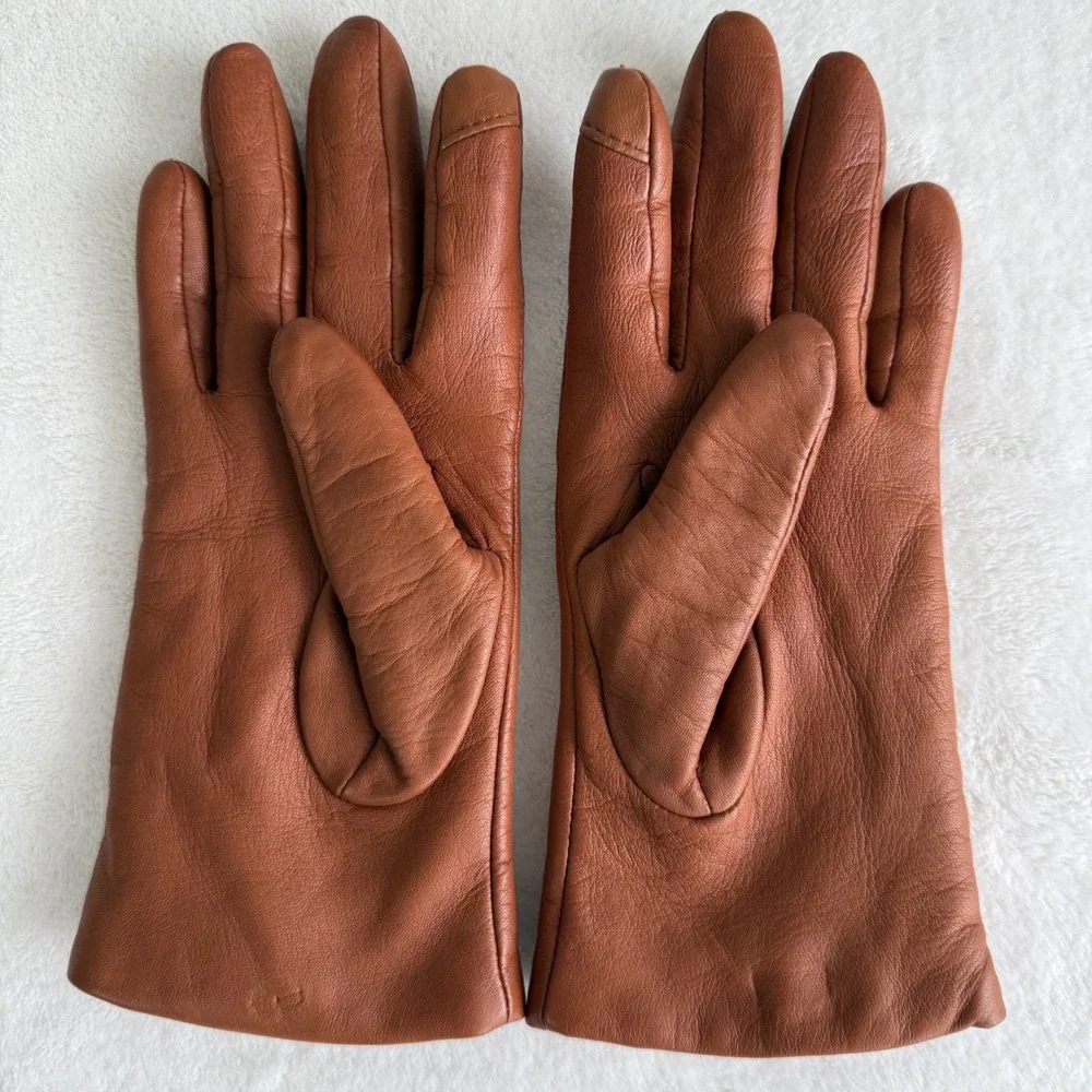 J Crew Womens Gloves‎ Leather Shell Cashmere Lining Small Cognac Tech Touch